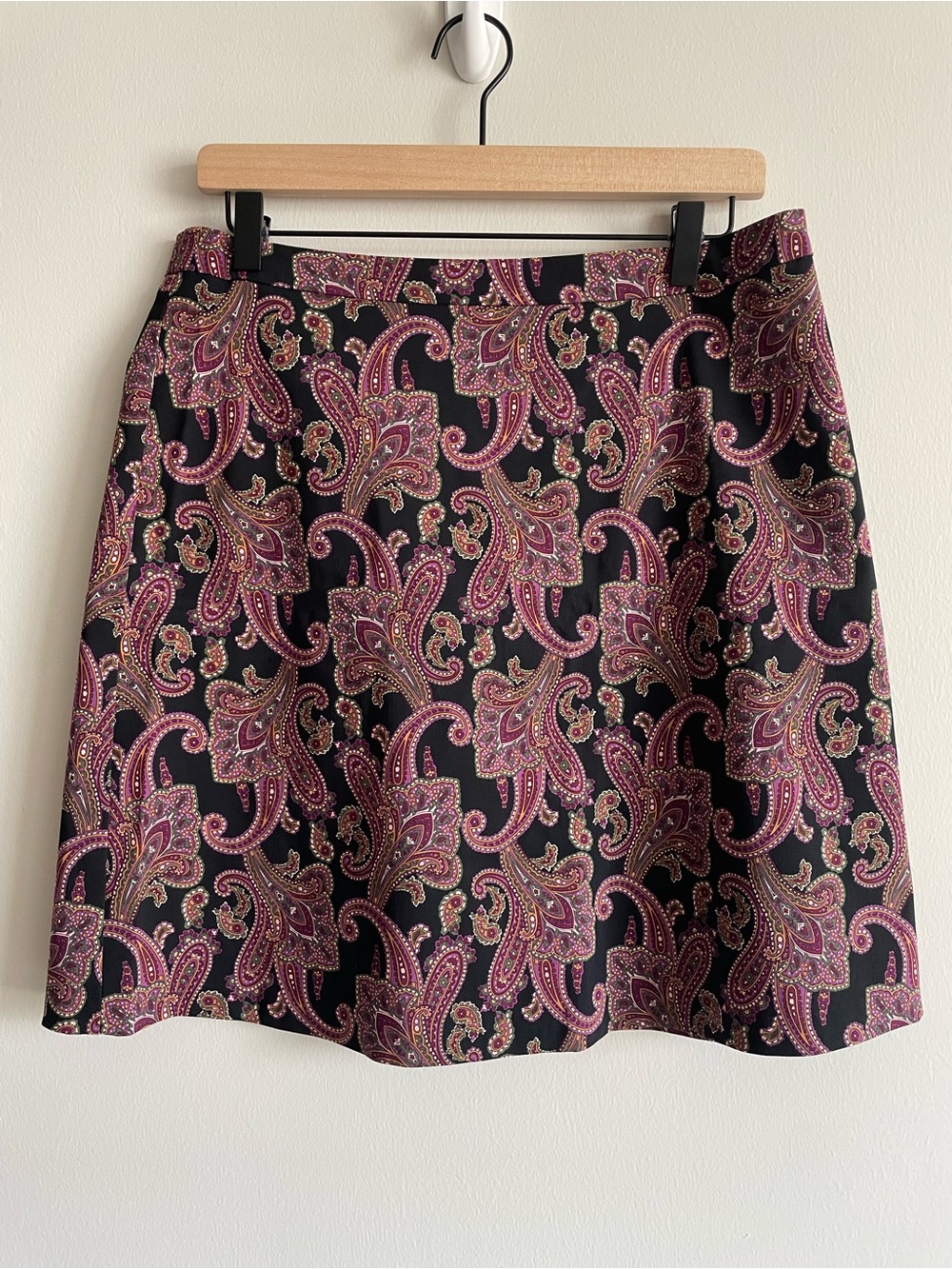 Whimsigoth 90s black purple paisley a line skirt stretchy L